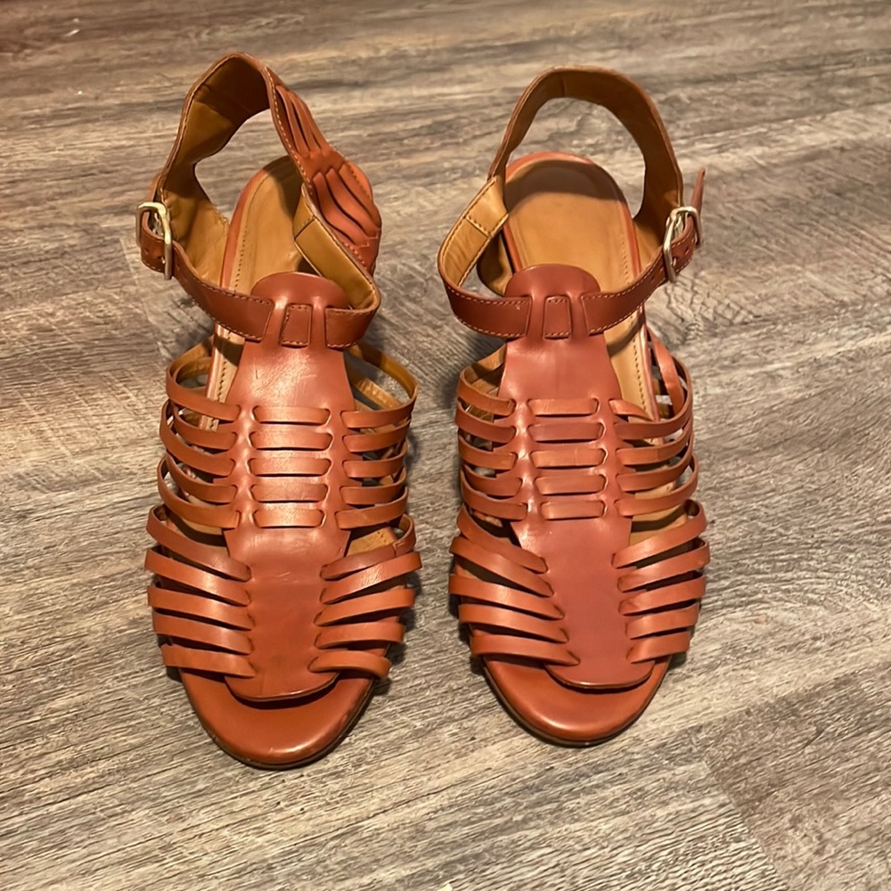 J. Crew Fisherman Dark Leather Heel Sandal